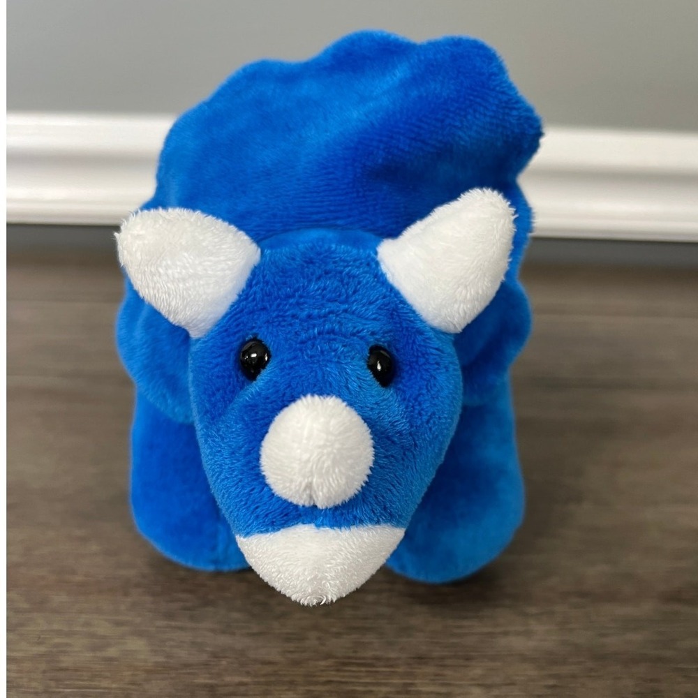 Prextex Blue Triceratops Dinosaur Plush Stuffed Animal Yellow Spots Soft Toy